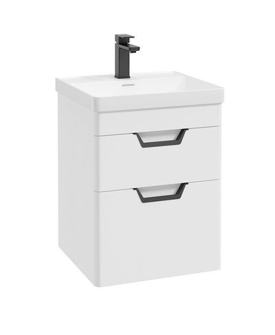 Freya Wall Hung 50Cm Two Drawer Unit Matt White-Black Handles
