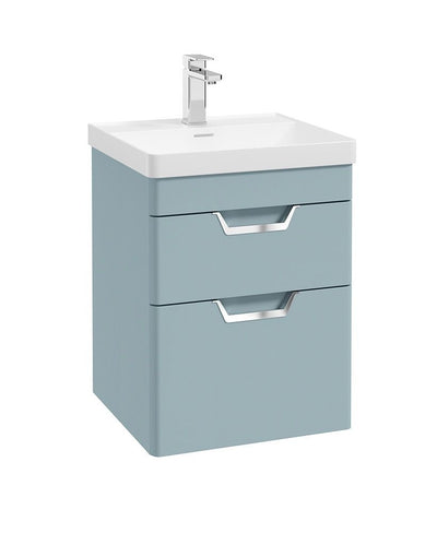 Freya Wall Hung 50Cm Two Drawer Unit Matt Morning Sky Blue-Chrome Handles
