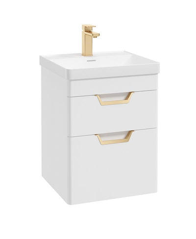 Freya Wall Hung 50Cm Two Drawer Unit Matt White-Gold Handles