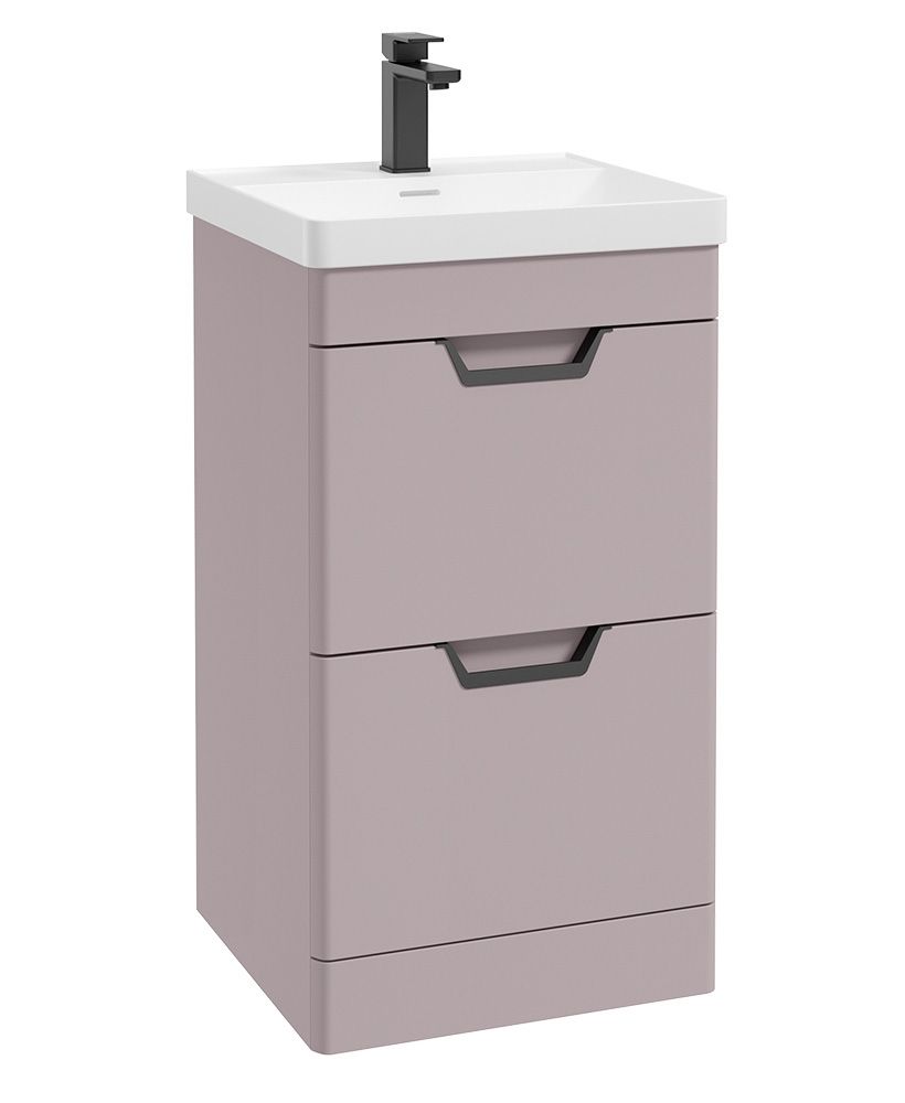 Freya Floorstanding 50Cm Two Drawer Unit Matt Cashmere Pink-Black Handles