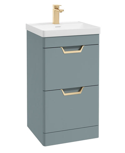 Freya Floorstanding 50Cm Two Drawer Unit Matt Coral Green-Gold Handles