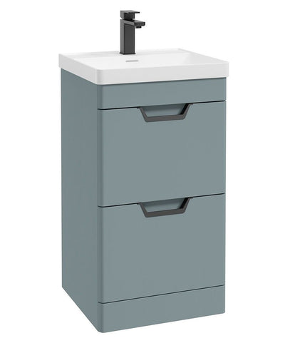 Freya Floorstanding 50Cm Two Drawer Unit Matt Coral Green-Black Handles