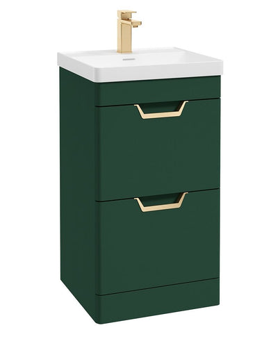 Freya Floorstanding 50Cm Two Drawer Unit Matt Wreath Green-Gold Handles