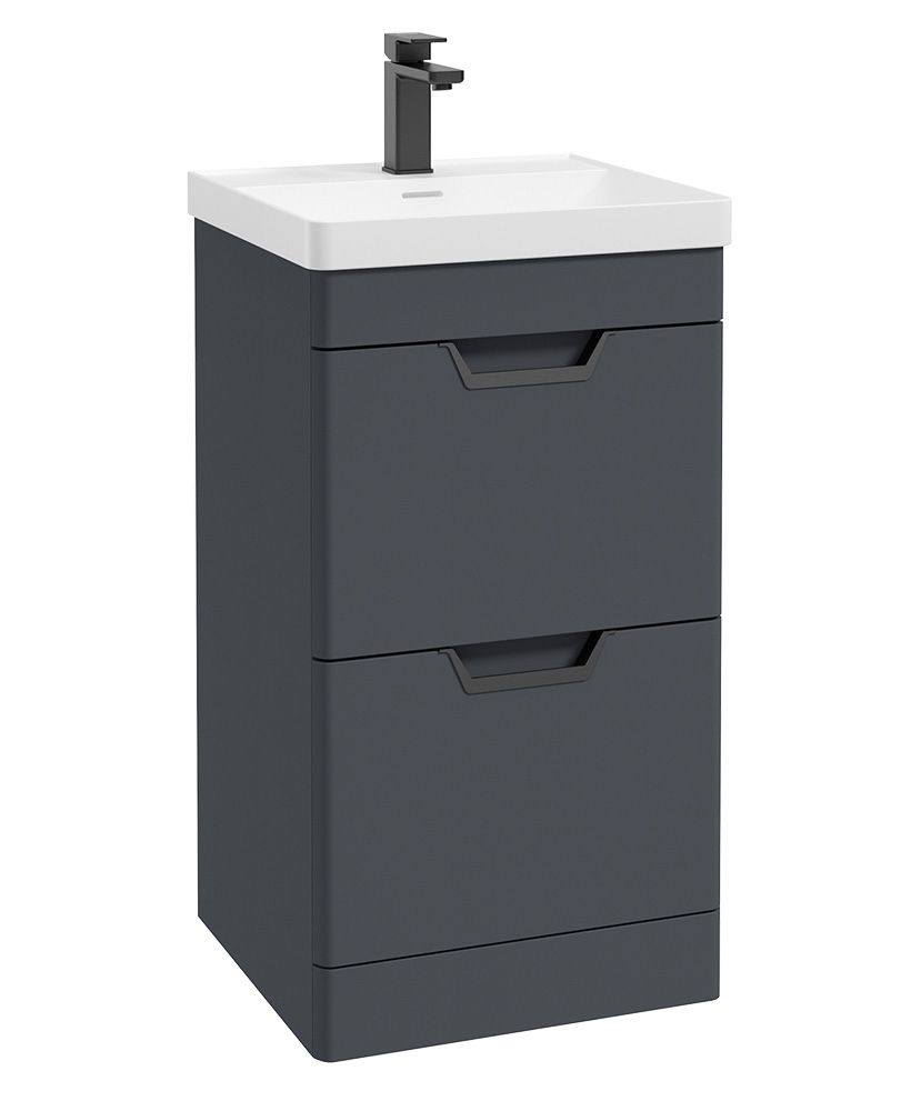 Freya Floorstanding 50Cm Two Drawer Unit Matt Night Sky Blue-Black Handles
