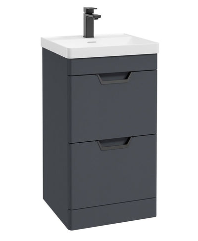 Freya Floorstanding 50Cm Two Drawer Unit Matt Night Sky Blue-Black Handles