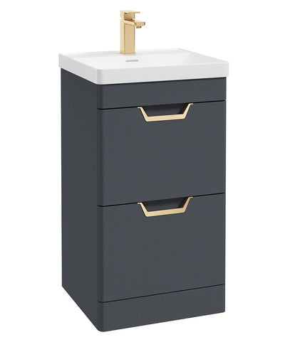 Freya Floorstanding 50Cm Two Drawer Unit Matt Night Sky Blue-Gold Handles
