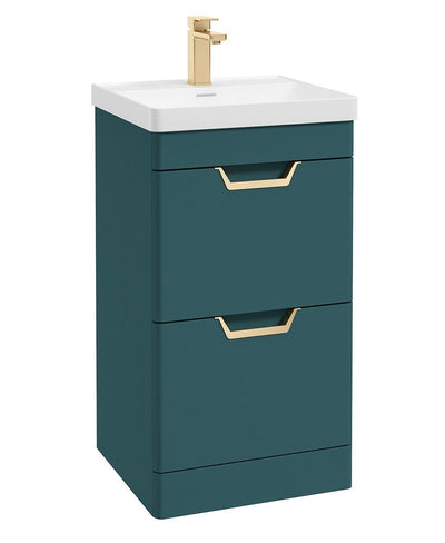 Freya Floorstanding 50Cm Two Drawer Unit Matt Ocean Blue-Gold Handles