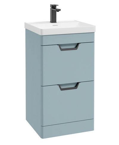 Freya Floorstanding 50Cm Two Drawer Unit Matt Morning Sky Blue-Black Handles