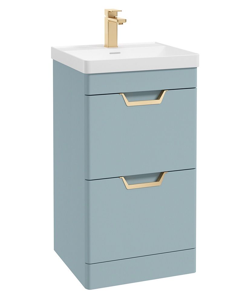Freya Floorstanding 50Cm Two Drawer Unit Matt Morning Sky Blue-Gold Handles