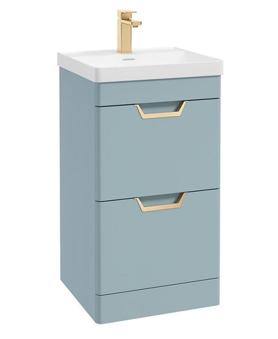 Freya Floorstanding 50Cm Two Drawer Unit Matt Morning Sky Blue-Gold Handles