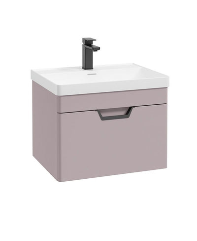 Freya Wall Hung 60Cm Single Drawer Unit Matt Cashmere Pink-Black Handle