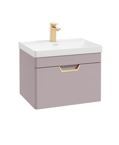 Freya Wall Hung 60Cm Single Drawer Unit Matt Cashmere Pink-Gold Handle
