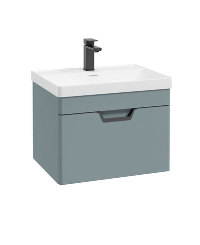 Freya Wall Hung 60Cm Single Drawer Unit Matt Coral Green-Black Handle