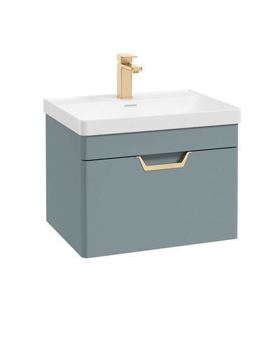 Freya Wall Hung 60Cm Single Drawer Unit Matt Coral Green-Gold Handle
