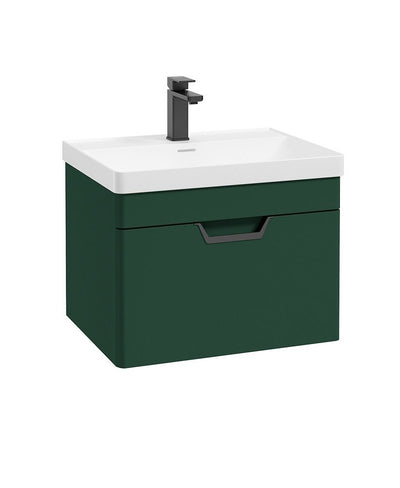 Freya Wall Hung 60Cm Single Drawer Unit Matt Wreath Green-Black Handle