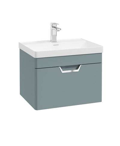 Freya Wall Hung 60Cm Single Drawer Unit Matt Coral Green-Chrome Handle