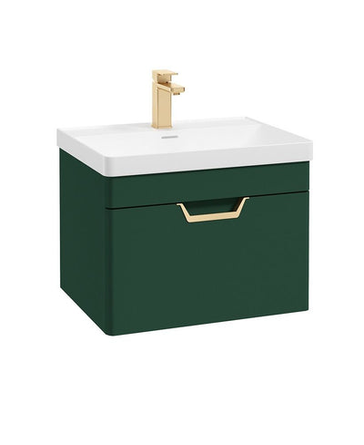 Freya Wall Hung 60Cm Single Drawer Unit Matt Wreath Green-Gold Handle