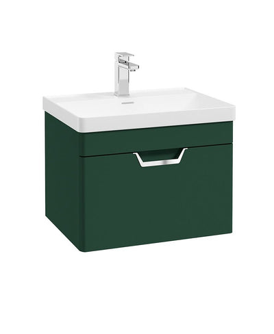 Freya Wall Hung 60Cm Single Drawer Unit Matt Wreath Green-Chrome Handle