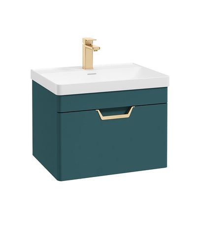 Freya Wall Hung 60Cm Single Drawer Unit Matt Ocean Blue-Gold Handle