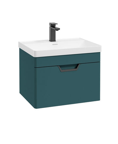 Freya Wall Hung 60Cm Single Drawer Unit Matt Ocean Blue-Black Handle