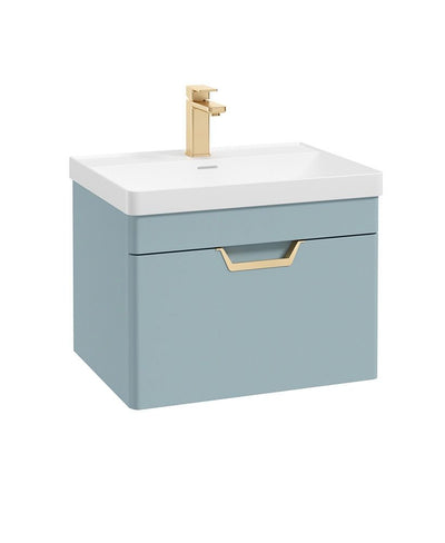 Freya Wall Hung 60Cm Single Drawer Unit Matt Morning Sky Blue-Gold Handle