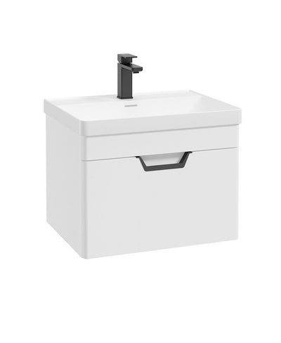 Freya Wall Hung 60Cm Single Drawer Unit Matt White-Black Handle