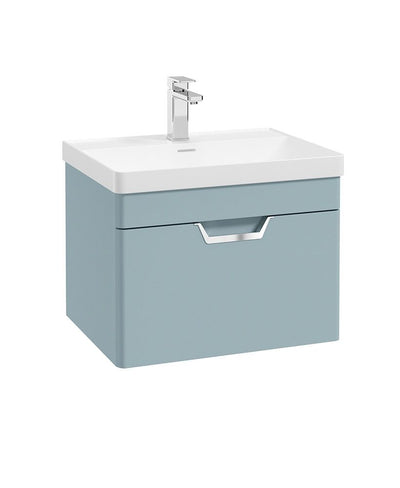 Freya Wall Hung 60Cm Single Drawer Unit Matt Morning Sky Blue-Chrome Handle