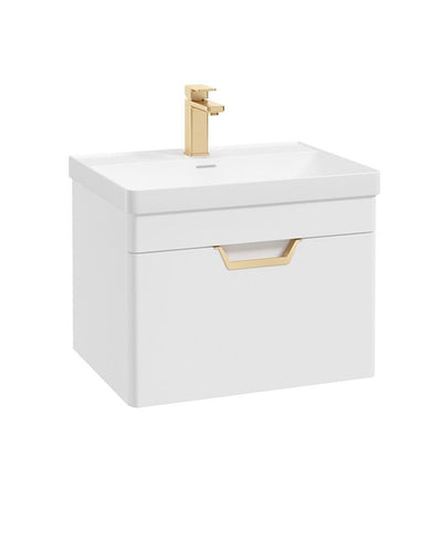 Freya Wall Hung 60Cm Single Drawer Unit Matt White-Gold Handle