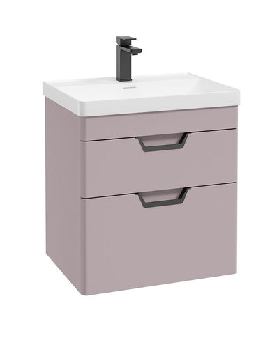 Freya Wall Hung 60Cm Two Drawer Unit Matt Cashmere Pink-Black Handles