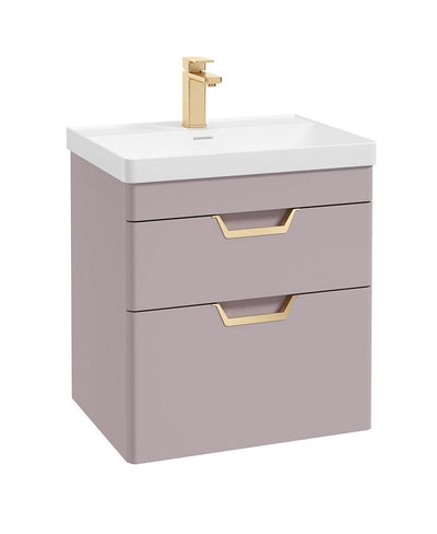 Freya Wall Hung 60Cm Two Drawer Unit Matt Cashmere Pink-Gold Handles