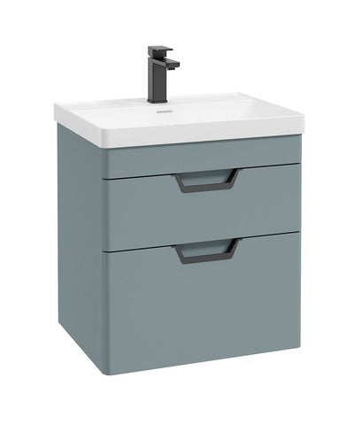 Freya Wall Hung 60Cm Two Drawer Unit Matt Coral Green-Black Handles