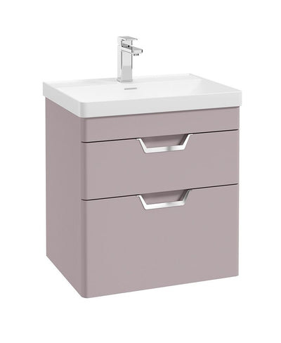 Freya Wall Hung 60Cm Two Drawer Unit Matt Cashmere Pink-Chrome Handles
