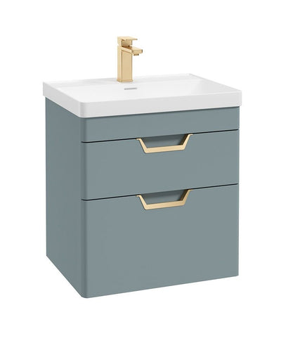 Freya Wall Hung 60Cm Two Drawer Unit Matt Coral Green-Gold Handles