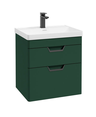 Freya Wall Hung 60Cm Two Drawer Unit Matt Wreath Green-Black Handles