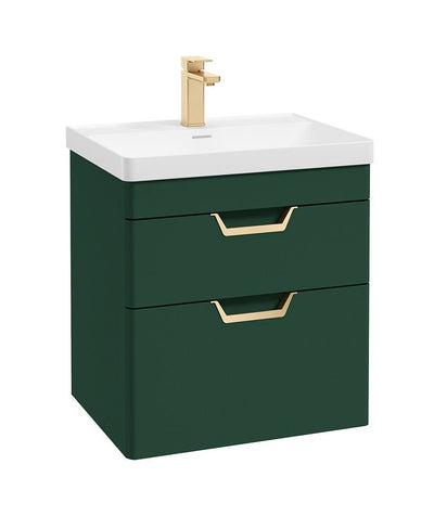 Freya Wall Hung 60Cm Two Drawer Unit Matt Wreath Green-Gold Handles