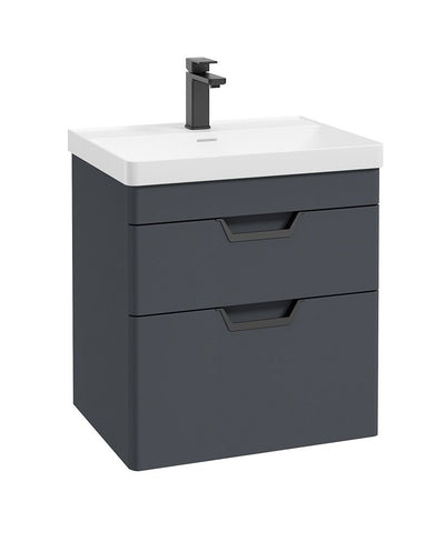 Freya Wall Hung 60Cm Two Drawer Unit Matt Night Sky Blue-Black Handles