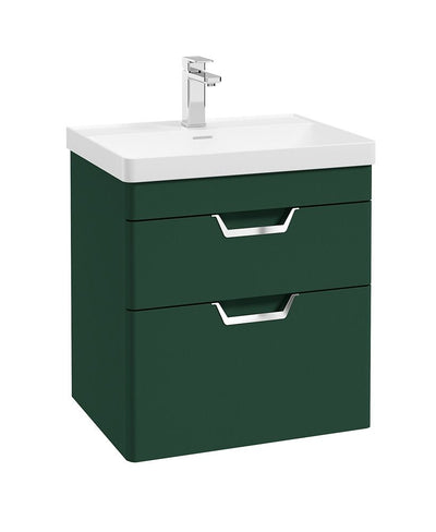 Freya Wall Hung 60Cm Two Drawer Unit Matt Wreath Green-Chrome Handles