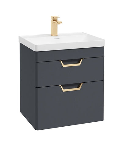 Freya Wall Hung 60Cm Two Drawer Unit Matt Night Sky Blue-Gold Handles
