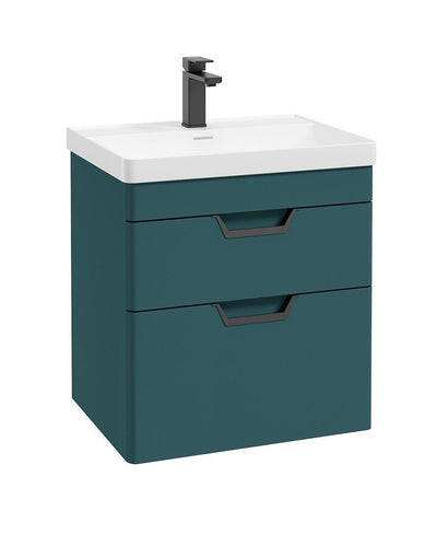 Freya Wall Hung 60Cm Two Drawer Unit Matt Ocean Blue-Black Handles