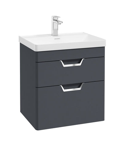 Freya Wall Hung 60Cm Two Drawer Unit Matt Night Sky Blue-Chrome Handles