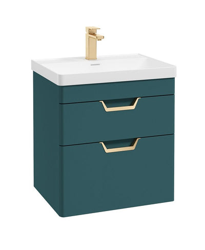 Freya Wall Hung 60Cm Two Drawer Unit Matt Ocean Blue-Gold Handles