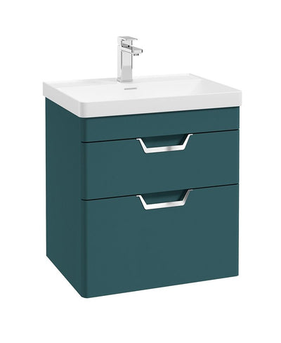 Freya Wall Hung 60Cm Two Drawer Unit Matt Ocean Blue-Chrome Handles