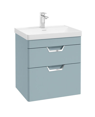 Freya Wall Hung 60Cm Two Drawer Unit Matt Morning Sky Blue-Chrome Handles