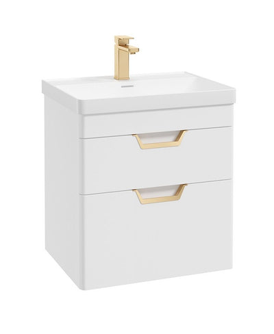 Freya Wall Hung 60Cm Two Drawer Unit Matt White-Gold Handles