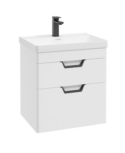 Freya Wall Hung 60Cm Two Drawer Unit Matt White-Black Handles