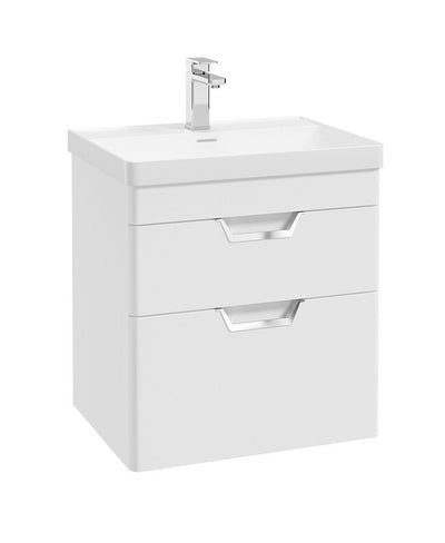 Freya Wall Hung 60Cm Two Drawer Unit Matt White-Chrome Handles
