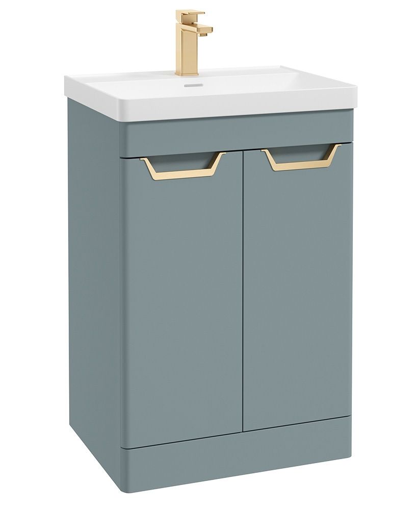 Freya Floorstanding 60Cm Two Door Unit Matt Coral Green-Gold Handles