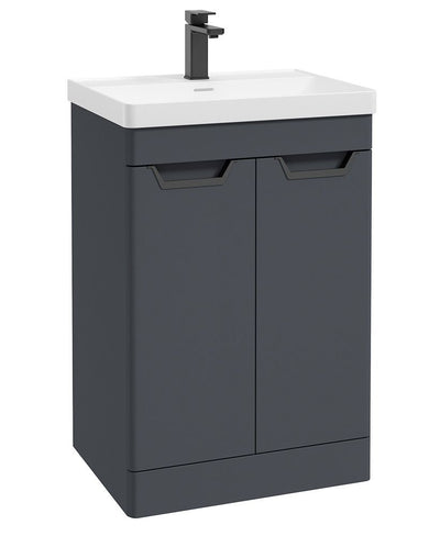 Freya Floorstanding 60Cm Two Door Unit Matt Night Sky Blue-Black Handles