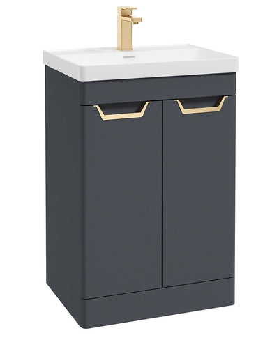 Freya Floorstanding 60Cm Two Door Unit Matt Night Sky Blue-Gold Handles
