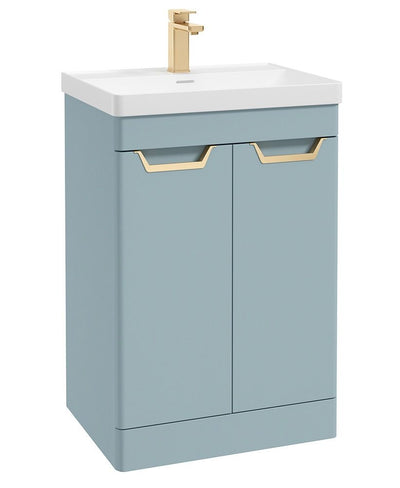 Freya Floorstanding 60Cm Two Door Unit Matt Morning Sky Blue-Gold Handles